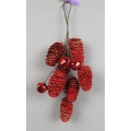 Hanging Pine Cones with Bell Red 8"